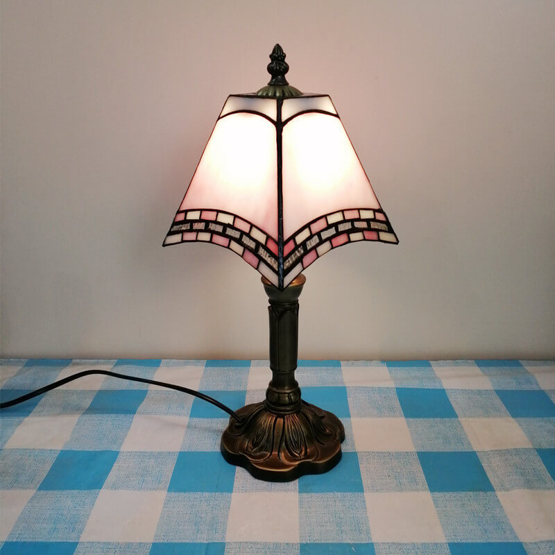 Traditional Tiffany Square Stained Glass Iron Table Lamp