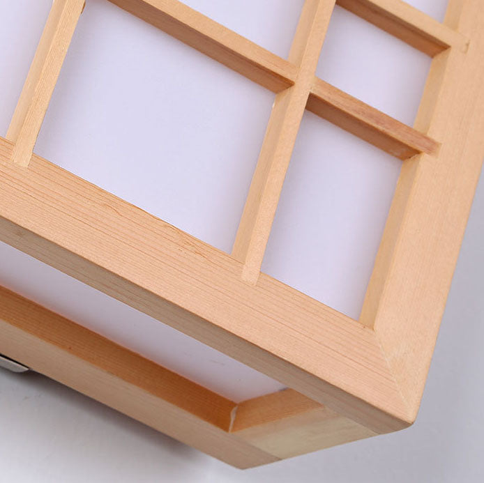 Traditional Japanese Rectangle Solid Wood LED Wall Sconce