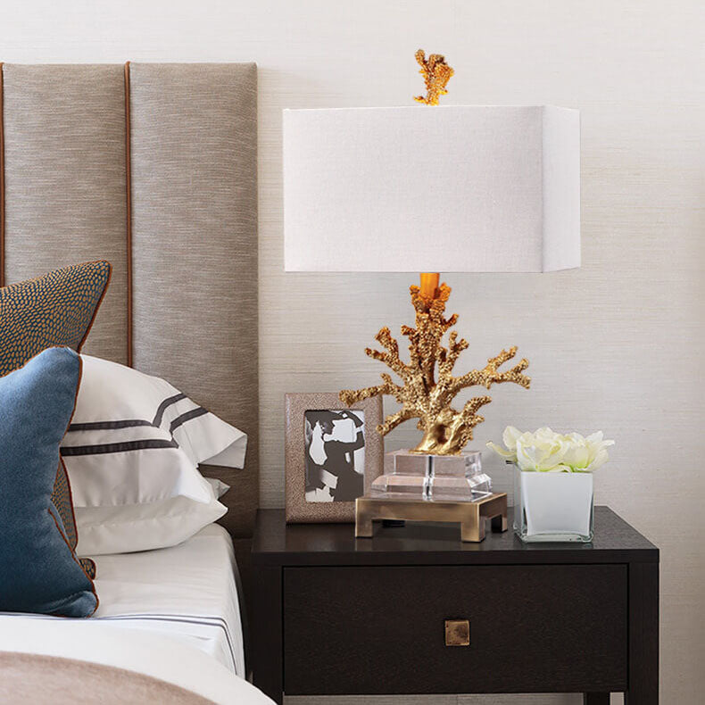 Modern Art Deco Linen Resin Crystal Coral Base Table Lamp