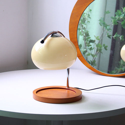 Vintage Glass Dome Solid Wood Base 1-Light Table Lamp