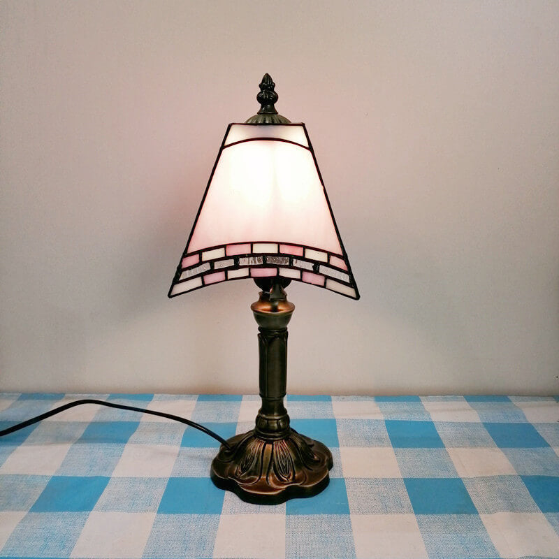 Traditional Tiffany Square Stained Glass Iron Table Lamp