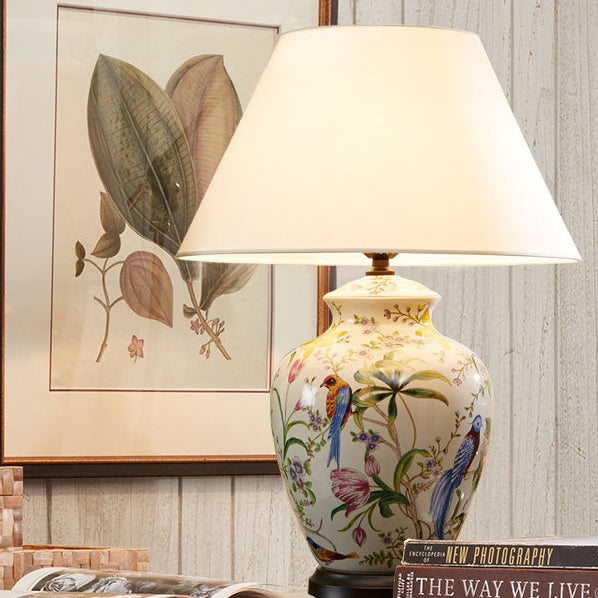 Modern Retro Ceramic Idyllic Flower and Bird Table Lamp