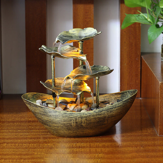 Creative Lotus Leaf Yuanbao Flowing Fountain LED Table Lamp