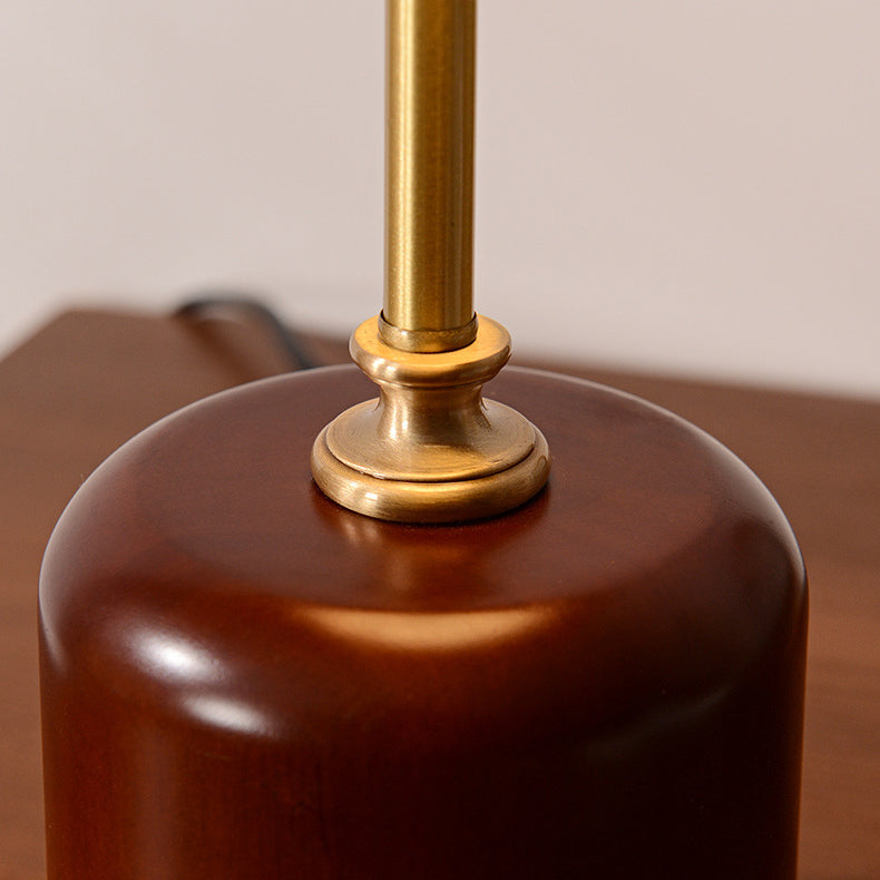 Retro Brass Wood Glass Round Cylinder LED Table Lamp