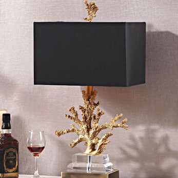 Modern Art Deco Linen Resin Crystal Coral Base Table Lamp