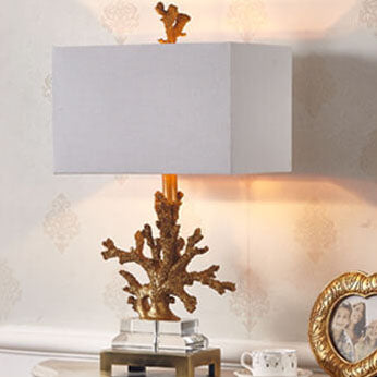 Modern Art Deco Linen Resin Crystal Coral Base Table Lamp