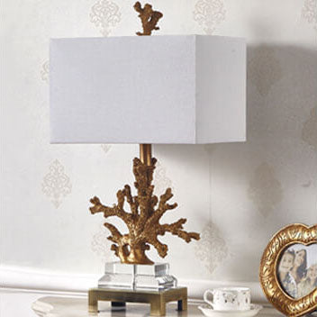 Modern Art Deco Linen Resin Crystal Coral Base Table Lamp