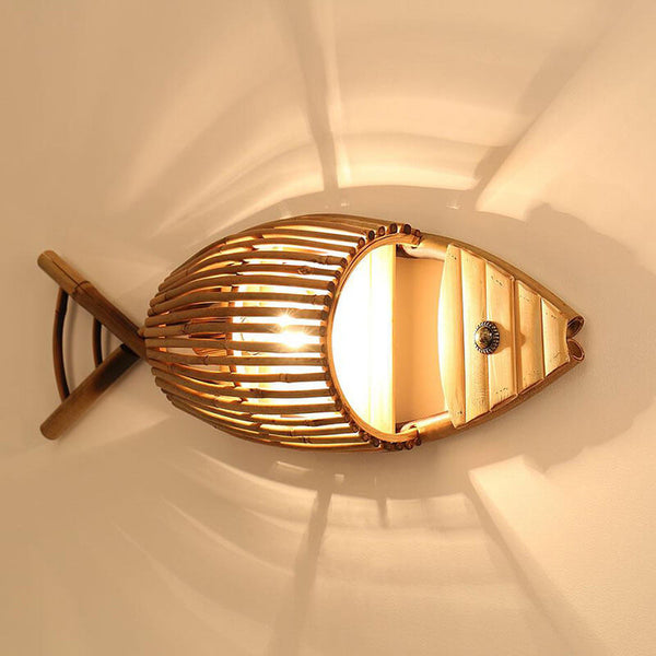 Vintage Bamboo Weaving Fish Shaped 1-Light Wall Sconce