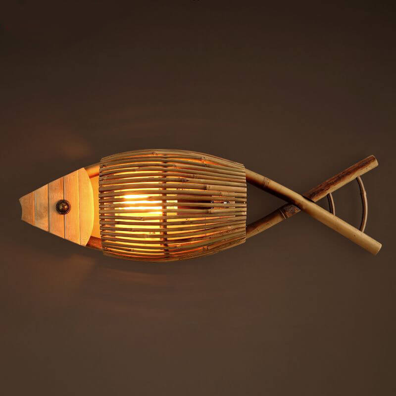 Vintage Bamboo Weaving Fish Shaped 1-Light Wall Sconce