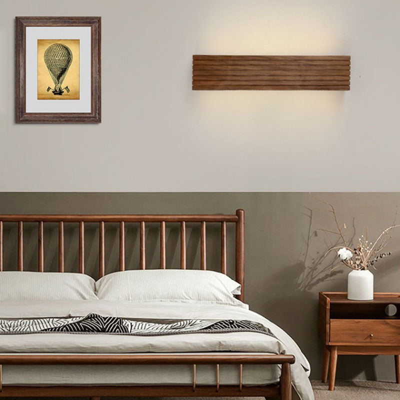 Traditional Chinese Striped Wood Cuboid LED Vanity Wall Sconce