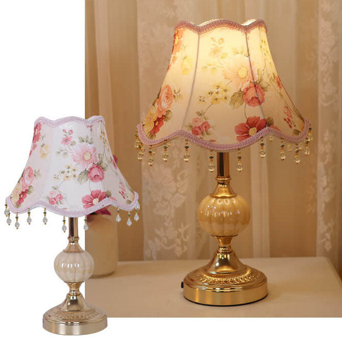 Traditional Vintage Fabric Floral Glass Hardware Table Lamp