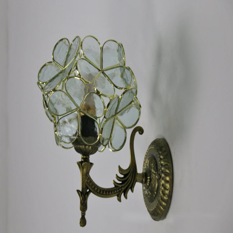 European Vintage Tiffany Flower Shaped Glass Wall Sconce
