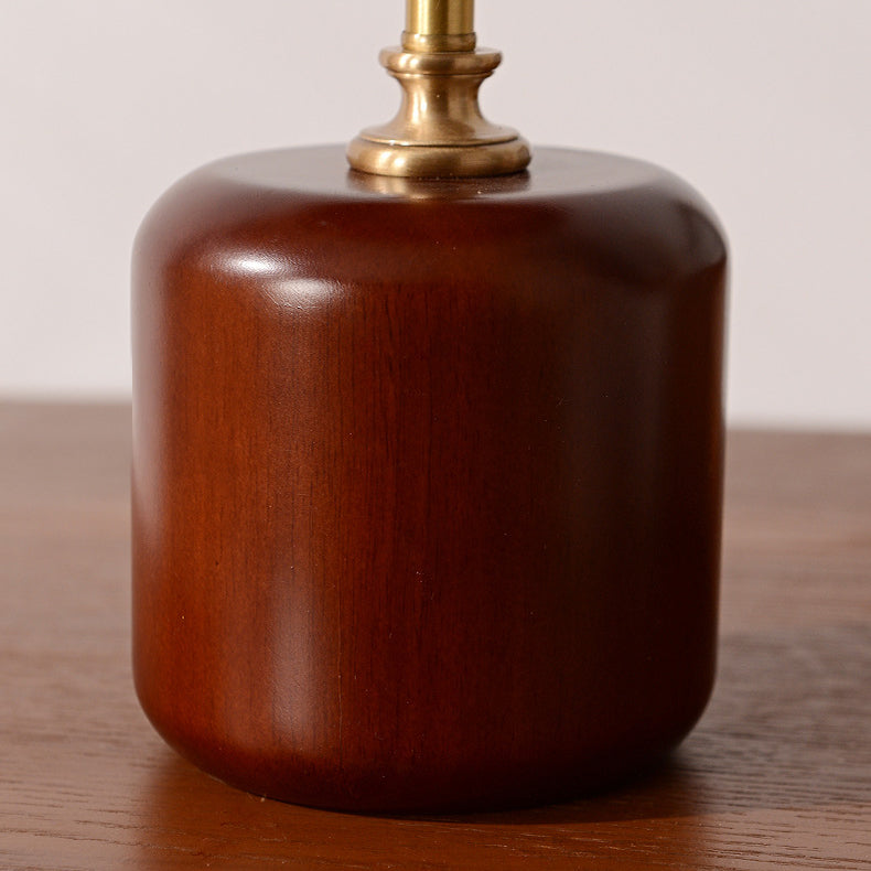 Retro Brass Wood Glass Round Cylinder LED Table Lamp
