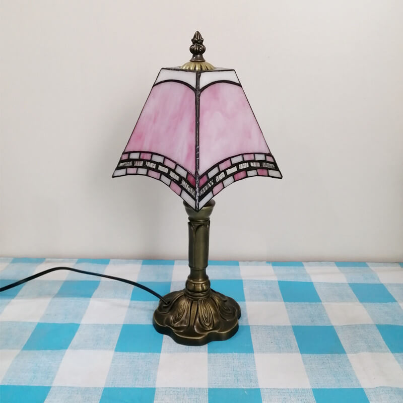 Traditional Tiffany Square Stained Glass Iron Table Lamp