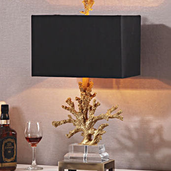 Modern Art Deco Linen Resin Crystal Coral Base Table Lamp