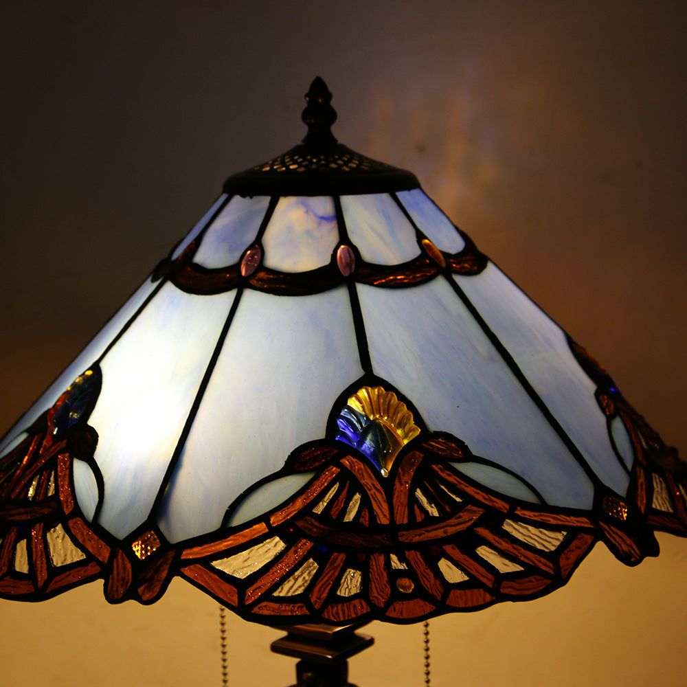 Tiffany Mediterranean Stained Glass Cone Pull Table Lamp