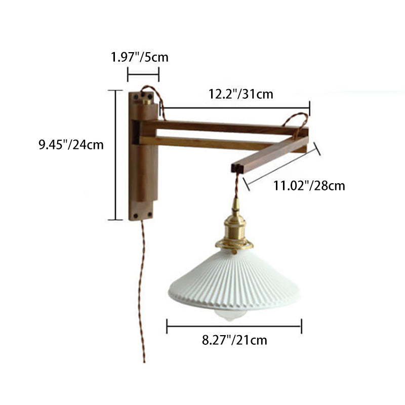 Nordic Milk White Striped Glass Walnut Wall Sconce