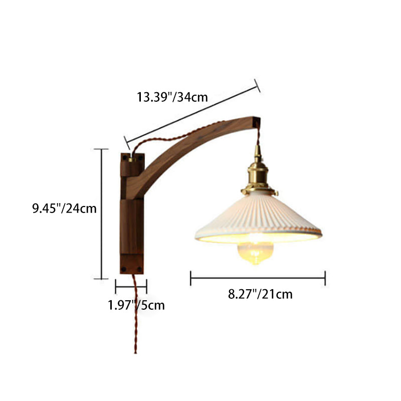Nordic Milk White Striped Glass Walnut Wall Sconce