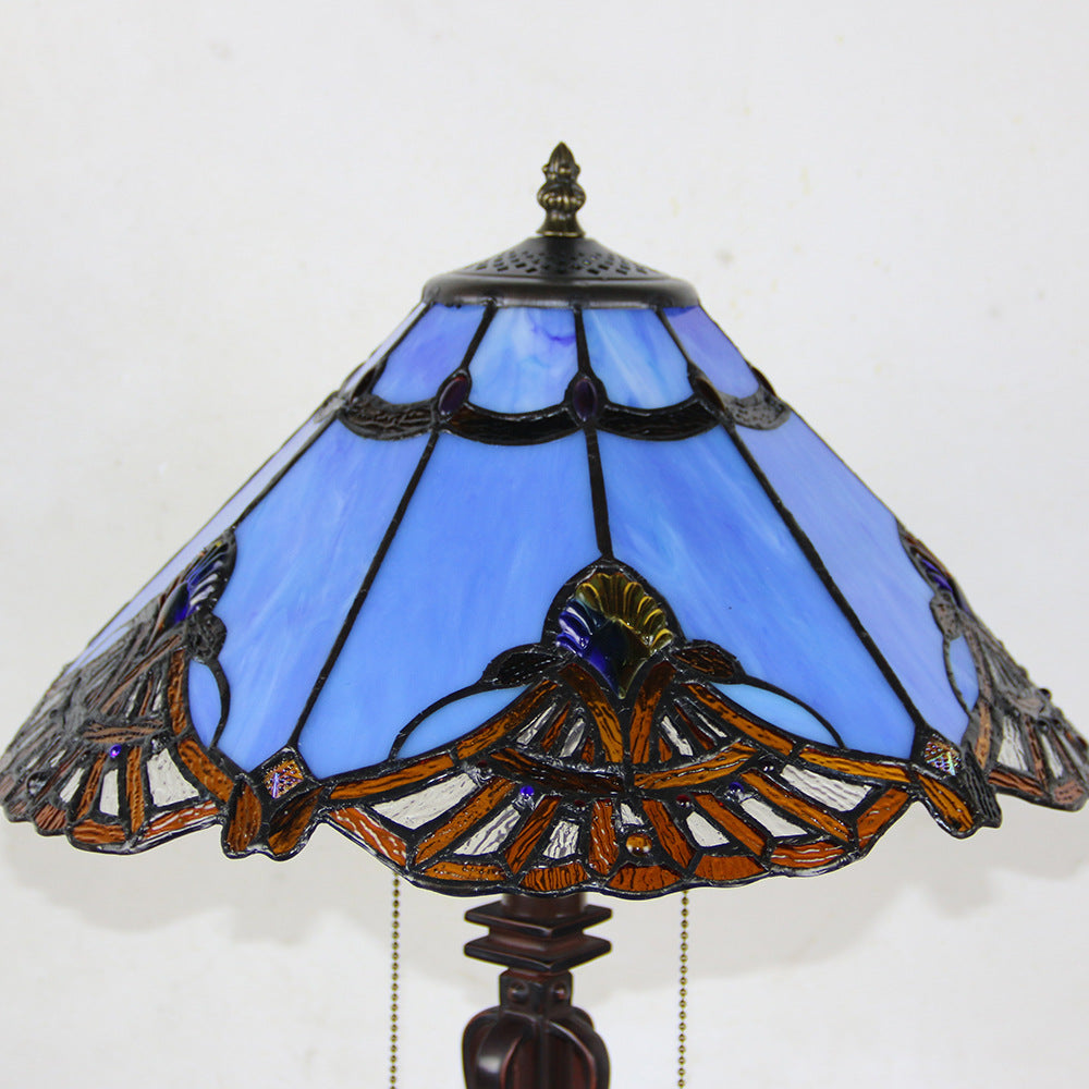 Tiffany Mediterranean Stained Glass Cone Pull Table Lamp
