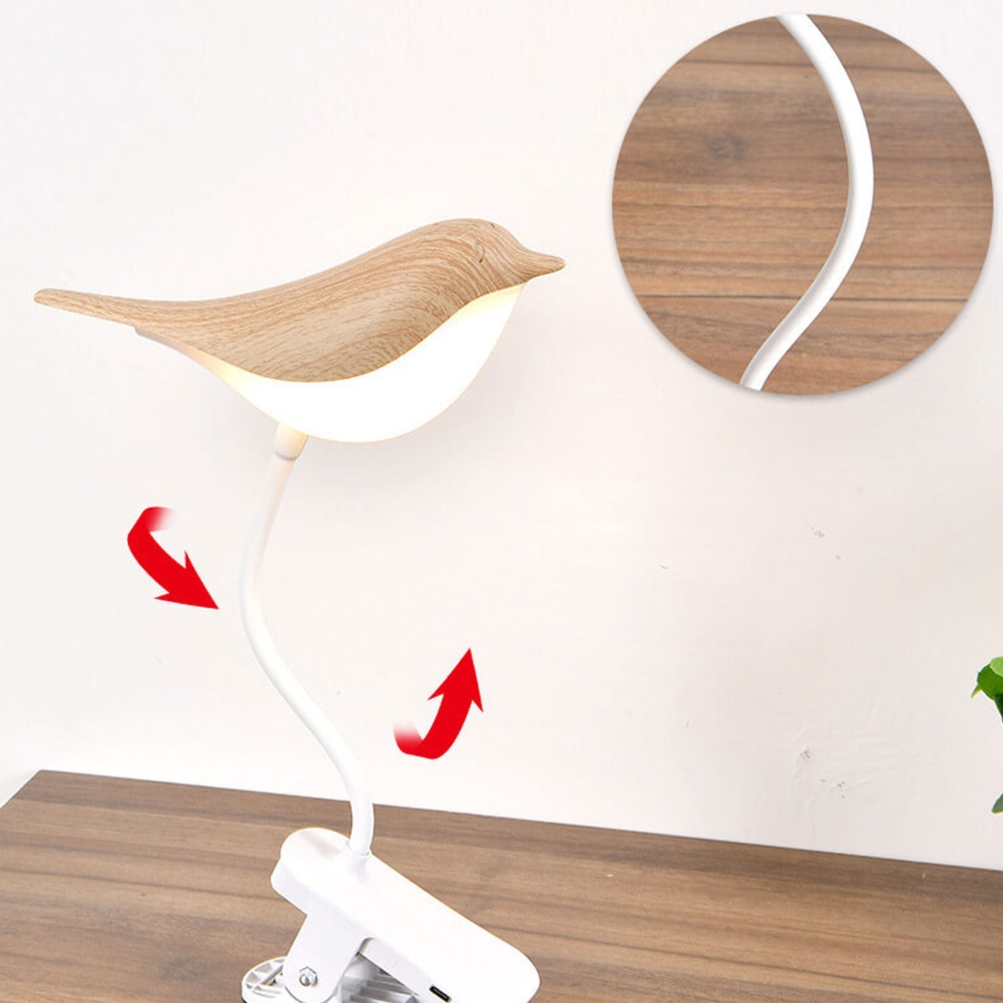Nordic Creative Bird Clip USB Charging LED Night Table Lamp