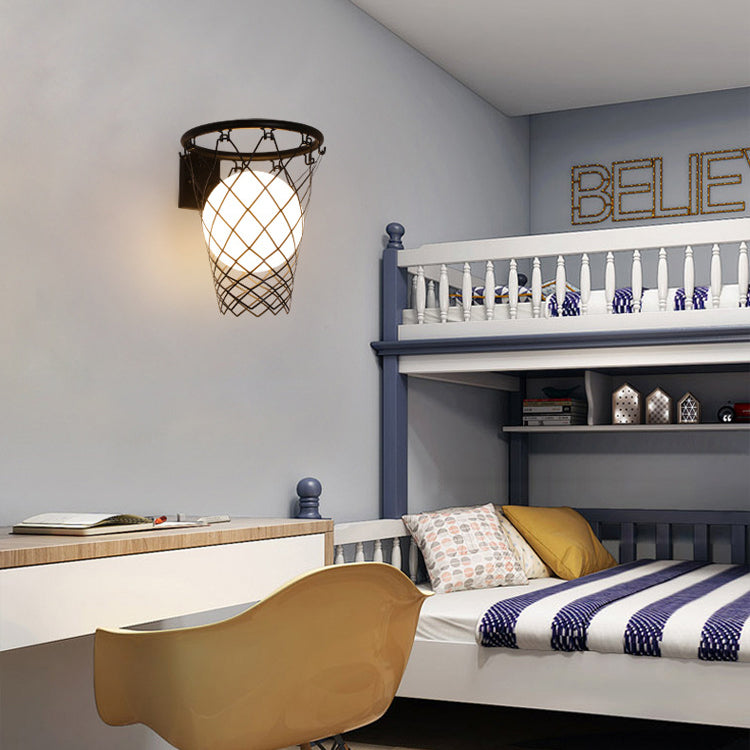 Modern Kids Iron Glass Basketball Hoop Wall Sconce
