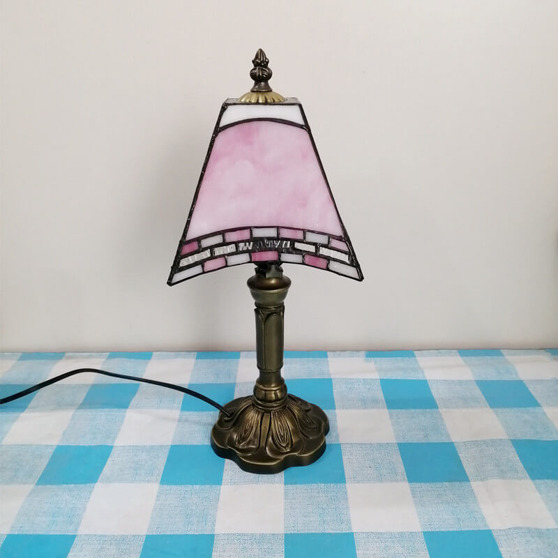 Traditional Tiffany Square Stained Glass Iron Table Lamp