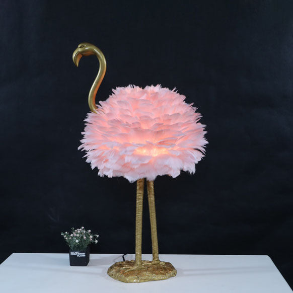 Nordic Goose Feather Metal Flamingo Ball 1-Light Table Lamp
