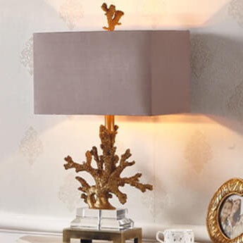 Modern Art Deco Linen Resin Crystal Coral Base Table Lamp