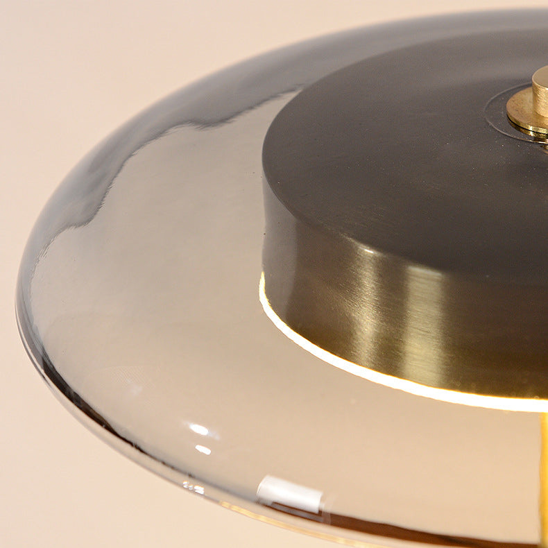Retro Brass Wood Glass Round Cylinder LED Table Lamp
