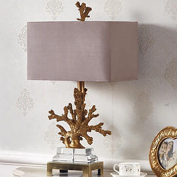 Modern Art Deco Linen Resin Crystal Coral Base Table Lamp