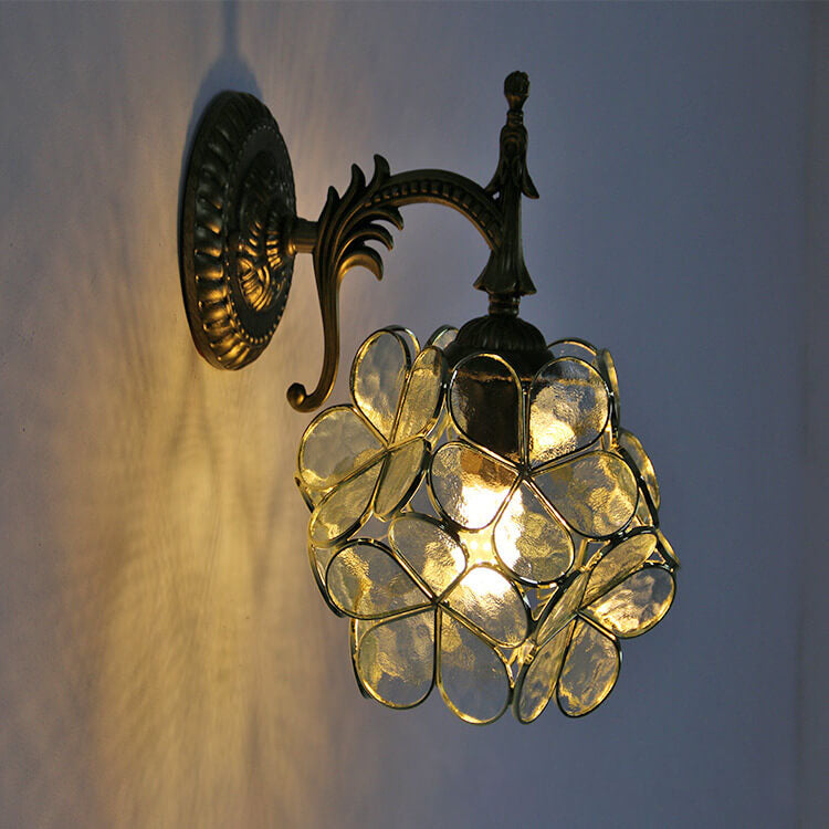 European Vintage Tiffany Flower Shaped Glass Wall Sconce