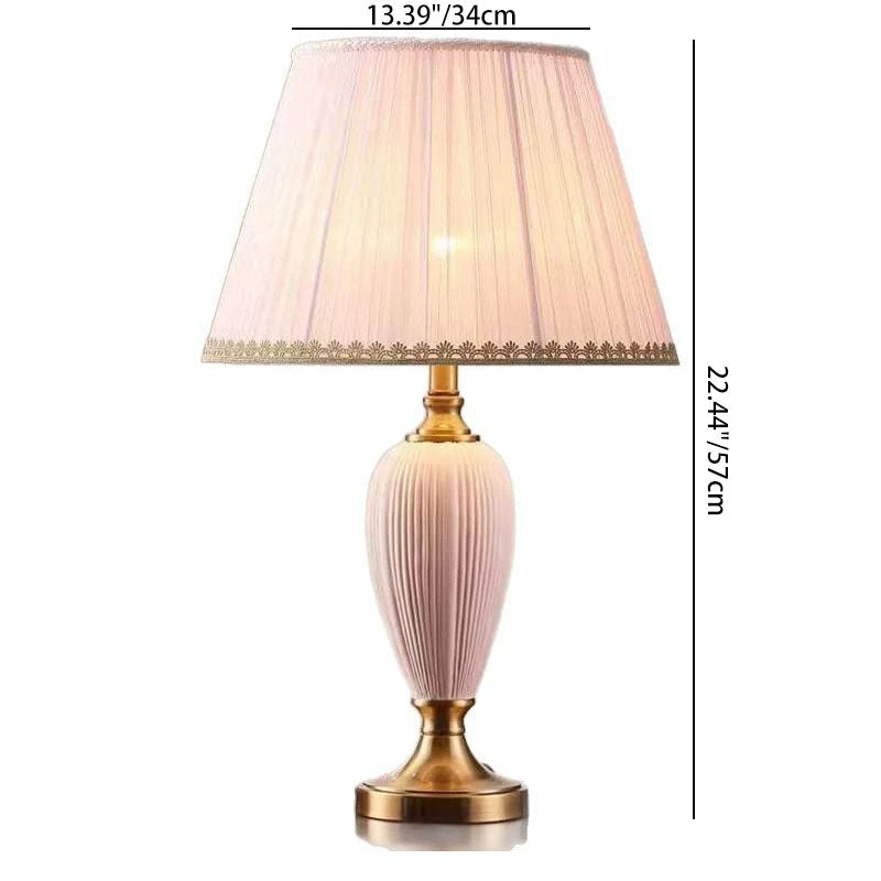 Traditional European Pleated Fabric Shade Ceramic Table Lamp