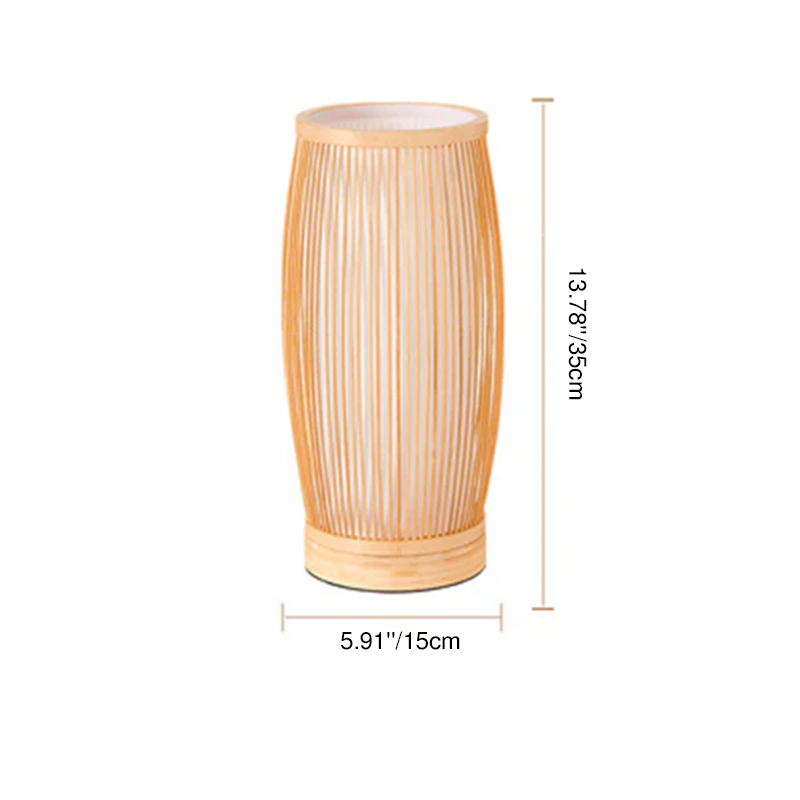 Traditional Japanese Cylinder Bamboo Wood 1-Light Table Lamp