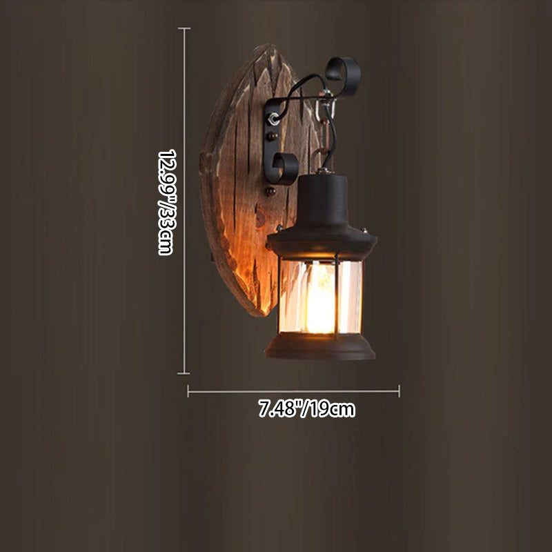 Traditional Farmhouse Wood Disc Iron Shade Wall Sconce