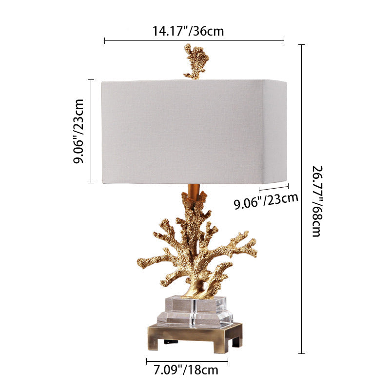 Modern Art Deco Linen Resin Crystal Coral Base Table Lamp