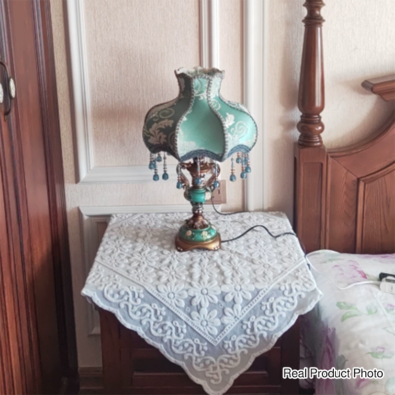 Traditional European Blue Fabric Tassel Resin Table Lamp
