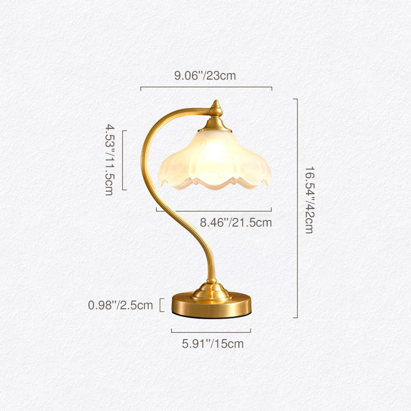 Elegant Vintage Round Copper Glass Petal Shade Table Lamp