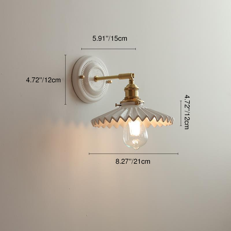 Traditional Vintage Round Ceramic Brass 1-Light Wall Sconce