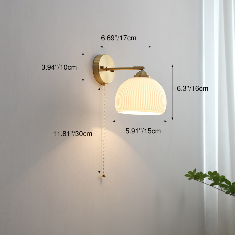 Contemporary Nordic Striped White Glass Brass Wall Sconce