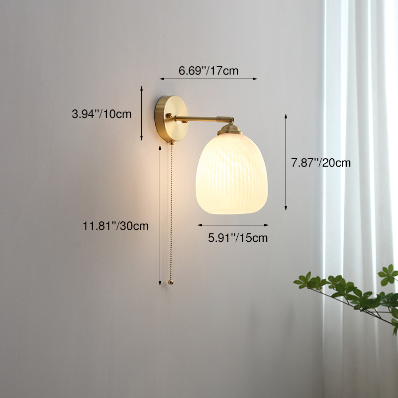 Contemporary Nordic Striped White Glass Brass Wall Sconce