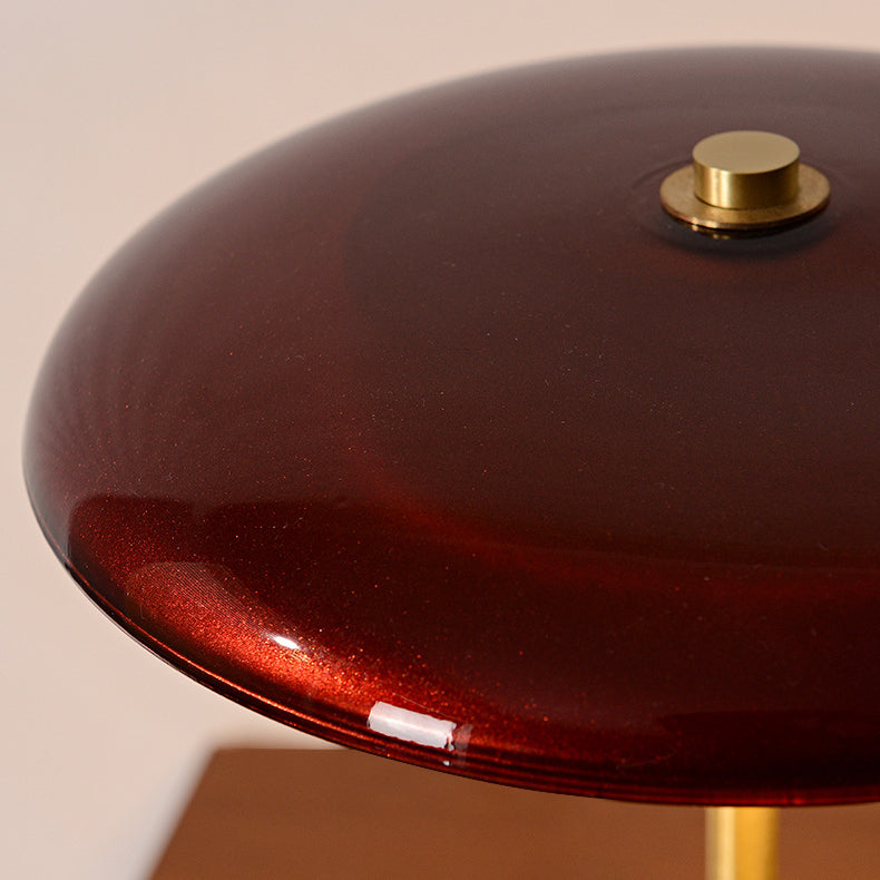 Retro Brass Wood Glass Round Cylinder LED Table Lamp