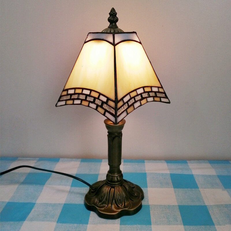 Traditional Tiffany Square Stained Glass Iron Table Lamp