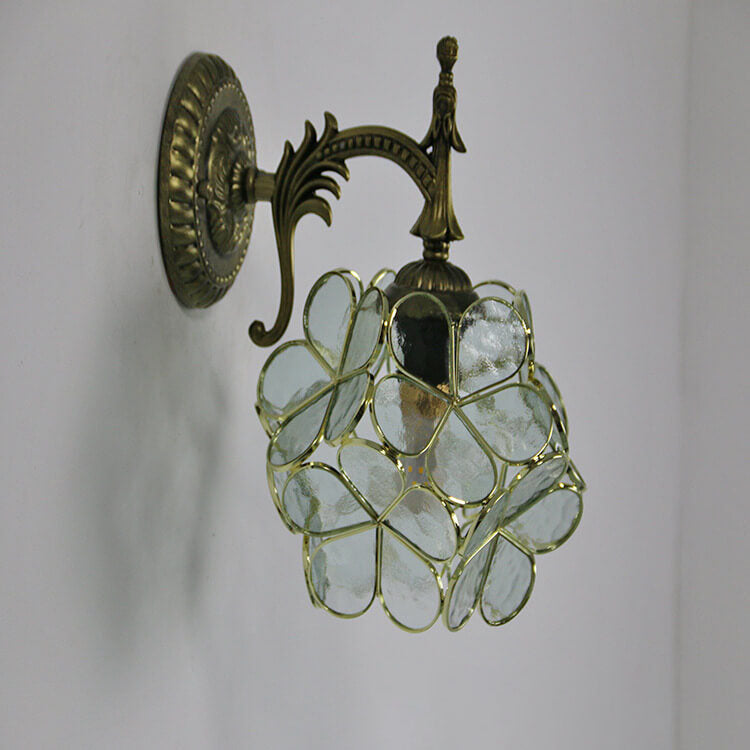 European Vintage Tiffany Flower Shaped Glass Wall Sconce