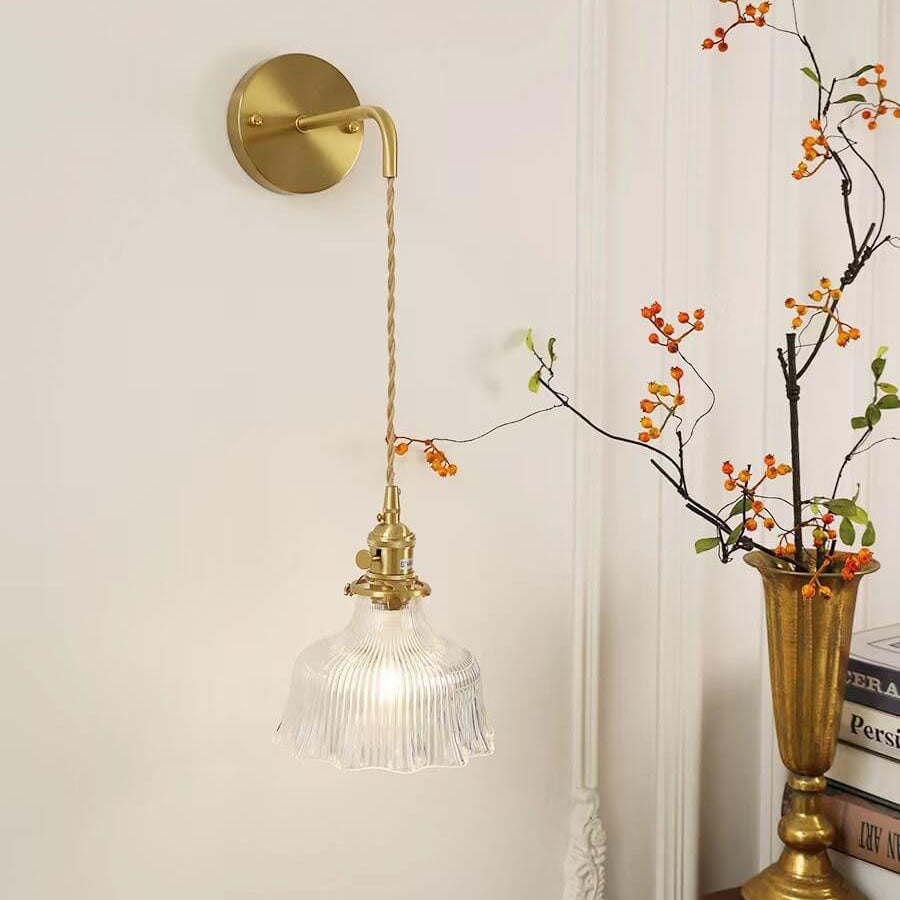 Nordic Modern Minimalist Flower Copper Glass Wall Sconce