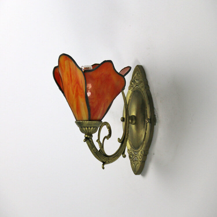 Vintage Tiffany Petals Stained Glass 1-Light Wall Sconce
