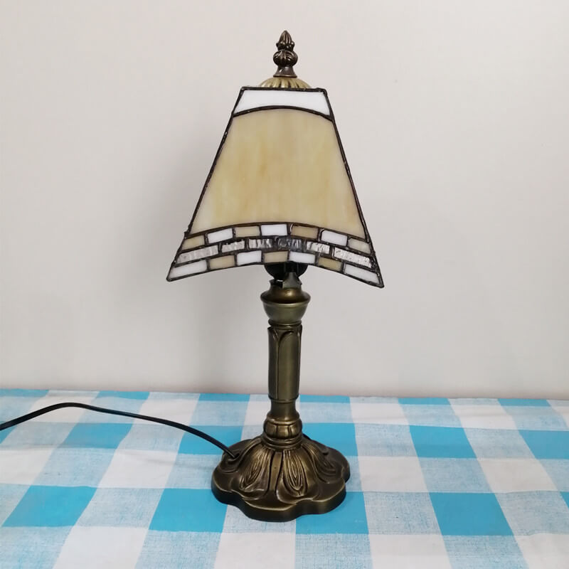 Traditional Tiffany Square Stained Glass Iron Table Lamp