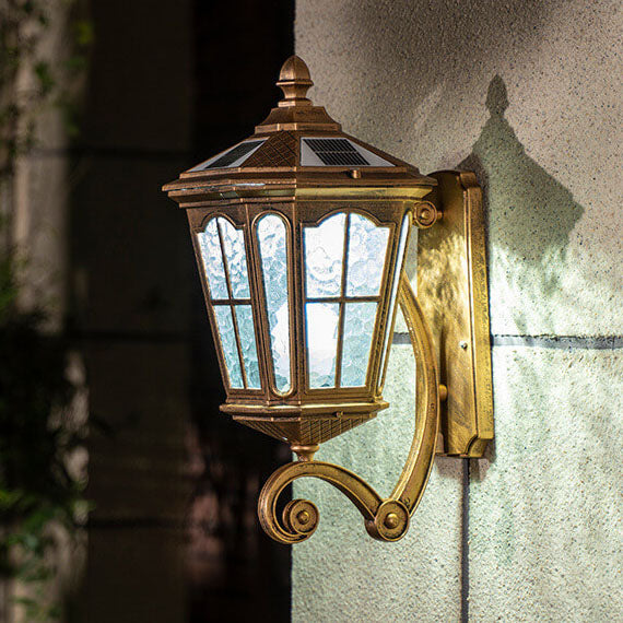 Traditional European Solar Outdoor Lantern Glass Wall Sconce