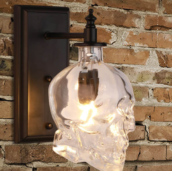Contemporary Creative Round Skull Glass Iron Wall Sconce