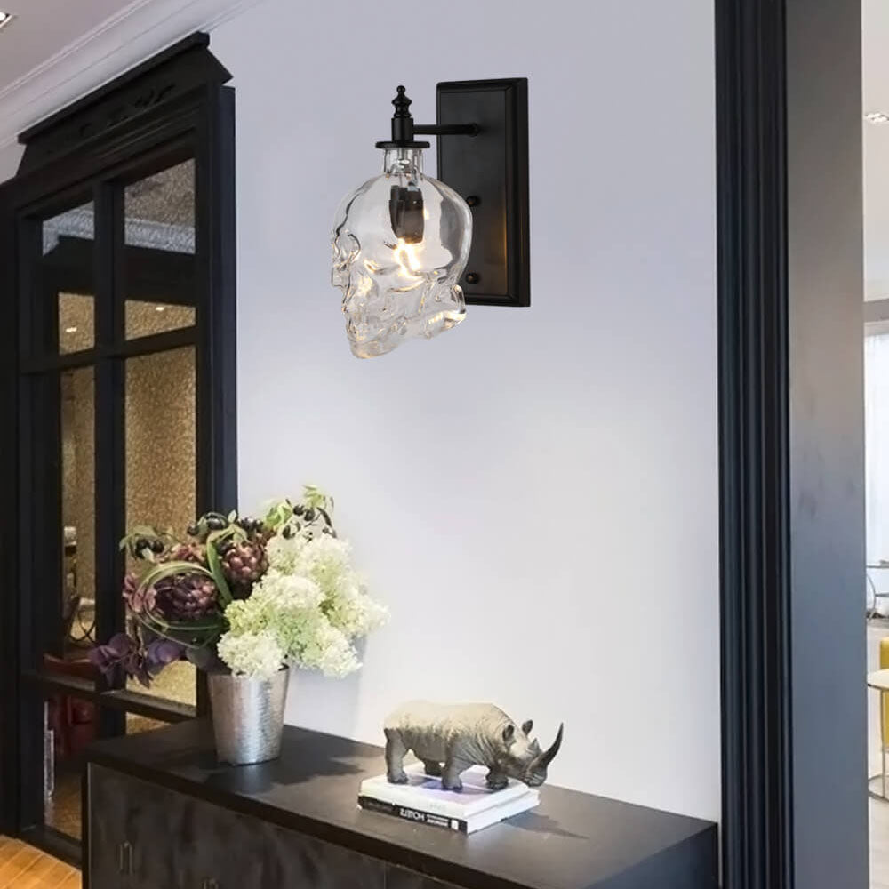 Contemporary Creative Round Skull Glass Iron Wall Sconce