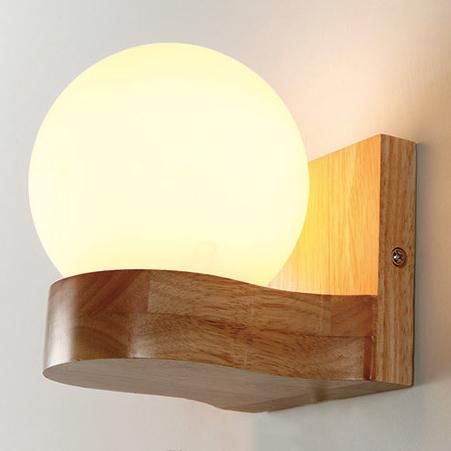 Contemporary Nordic Rubberwood Glass Ball Wall Sconce